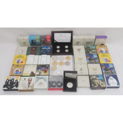 167 - The United Kingdom Silver Proof Piedfort 4 coin set with CoA, 28 Royal Mint UK Silver Proof 50p coin...