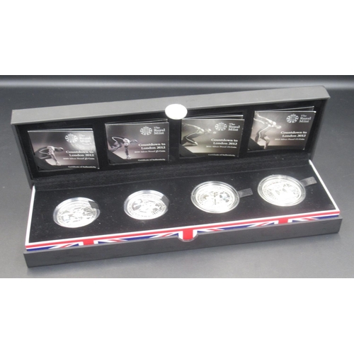 172 - Royal Mint - 'Countdown to London 2012 Four £5 Silver Proof Coin Set', 2009, 2010, 2011 and 2012, ea... 