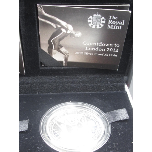 172 - Royal Mint - 'Countdown to London 2012 Four £5 Silver Proof Coin Set', 2009, 2010, 2011 and 2012, ea... 