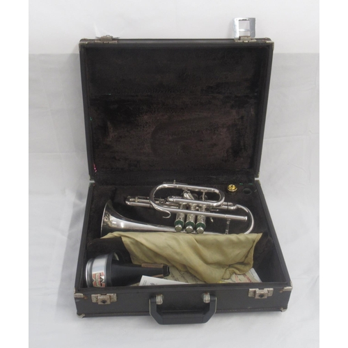 191 - Boosey & Hawkes silver plated Sovereign cornet with Globe logo, serial no. 921-686556, with Denis Wi...