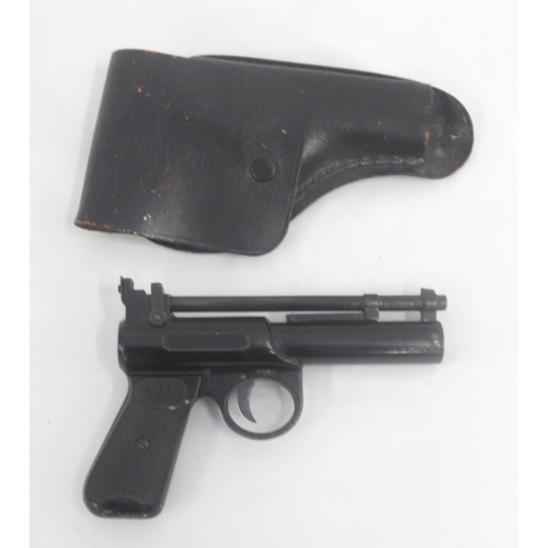 312 - Webley & Scott Junior MK. II over lever air pistol with black leather pistol holder