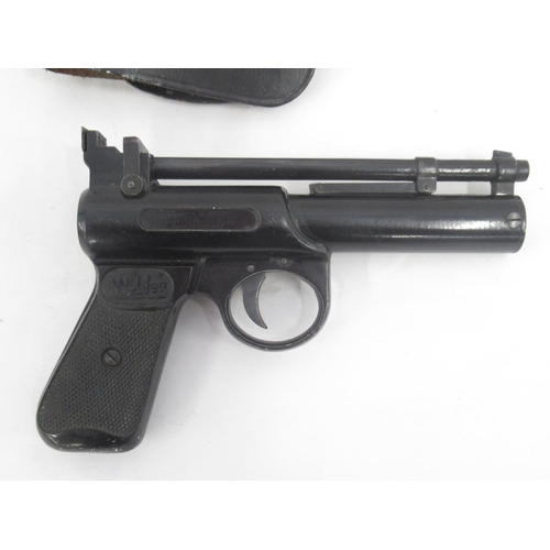 312 - Webley & Scott Junior MK. II over lever air pistol with black leather pistol holder