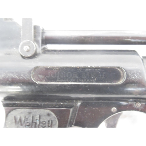 312 - Webley & Scott Junior MK. II over lever air pistol with black leather pistol holder