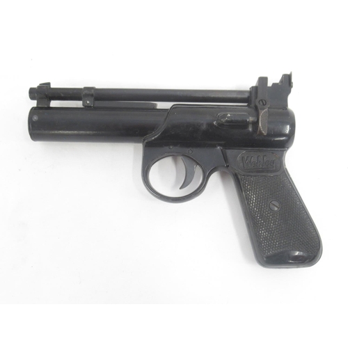 312 - Webley & Scott Junior MK. II over lever air pistol with black leather pistol holder