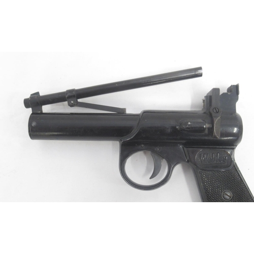 312 - Webley & Scott Junior MK. II over lever air pistol with black leather pistol holder