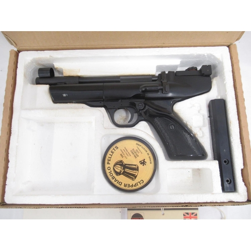 317 - Webley & Scott - Webley Hurricane .177 over lever air pistol, in original box with opened tin of .17... 