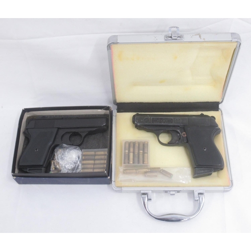 325 - 2 ME 8 Police Cal. 8mm K blank firing pistols, with 7 rnd cap. magazines, with 15 blank cartridges (... 