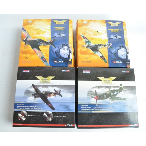 121 - Four 1/72 scale WWII era diecast model aircraft models from The Corgi Aviation Archive range to incl... 