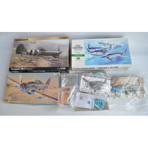 129 - Five unbuilt 1/48 scale plastic model kits, most with extra detailing sets to include Eduard Tempest... 