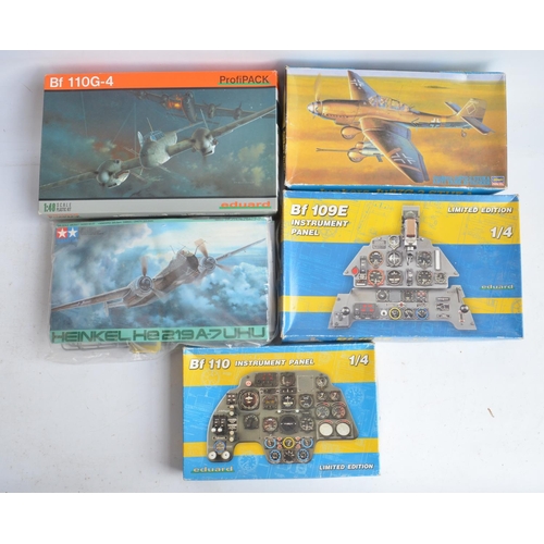 130 - Collection of WWII Luftwaffe themed plastic aircraft model kits to include 1/4 scale 14001 and 14002... 