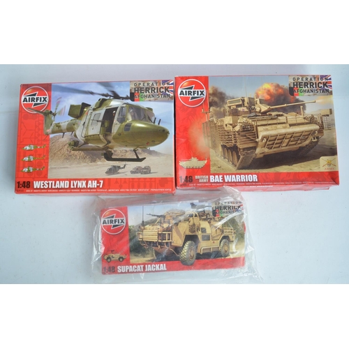 132 - Three 1/48 scale Operation Herrick plastic model kits from Airfix to include AO7300 BAe Warrior armo... 