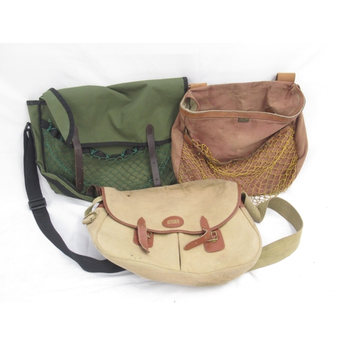 293 - Collection of three canvas fishing bags. To include a vintage Aiken bag with three compartments and ... 