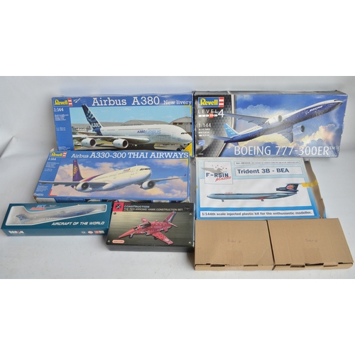 134 - Collection of plastic and resin 1/144 scale model airliners to include an F-RSIN plastic Trident 3B ... 