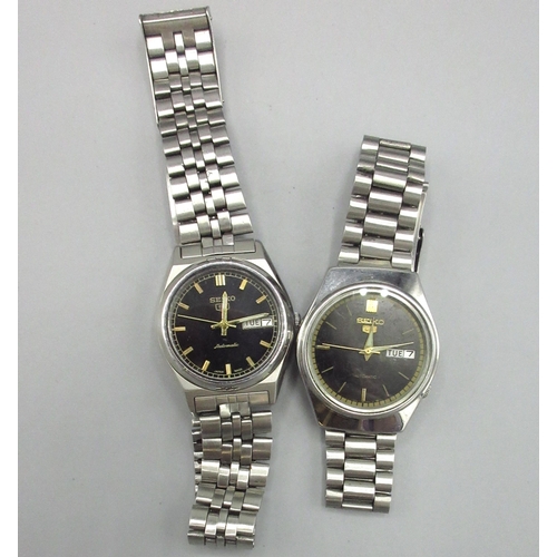 505 - Two Seiko 5 6309 Middle Eastern and European market stainless steel automatic wristwatches with day ... 