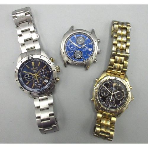 512 - Seiko 1/5th second stainless steel quartz chronograph wristwatch with date, signed blue dial baton h... 