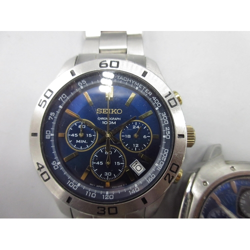 512 - Seiko 1/5th second stainless steel quartz chronograph wristwatch with date, signed blue dial baton h... 