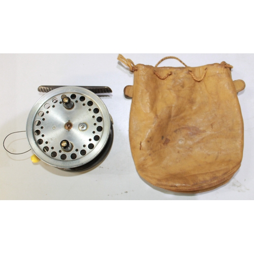 293A - Hardy 'Super Silex' fly reel complete with original leather pouch. Serial number 355494