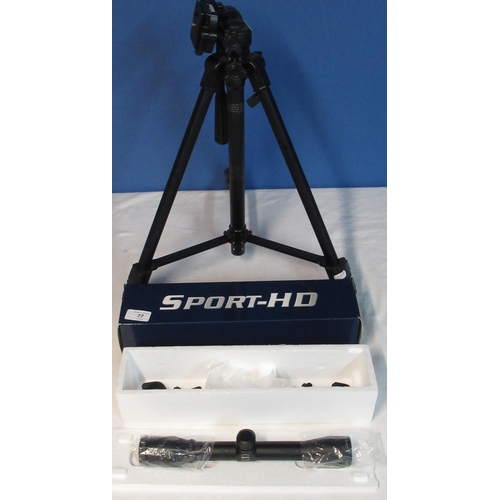 299A - Hawke sport- HD  HK3004 4X32 Rifle scope with mounts. In original box. Velbon DF40 telescopic tripod