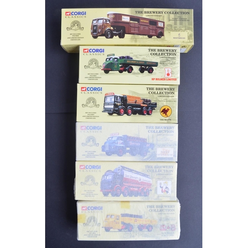 309 - Six boxed 1/50 scale Brewery Collection diecast truck models from Corgi (3 unopened/factory tissue w... 