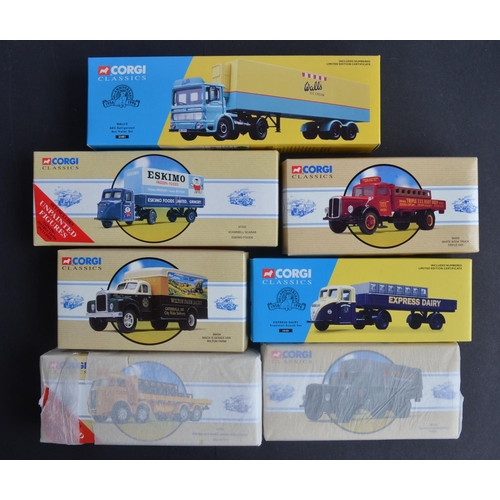 314 - Seven 1/50 scale diecast food and drink distribution themed model trucks from Corgi Classics to incl... 