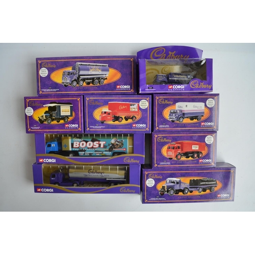 319 - Nine boxed Cadbury themed diecast model vehicles and truck models from Corgi to include 16002 Scamme... 