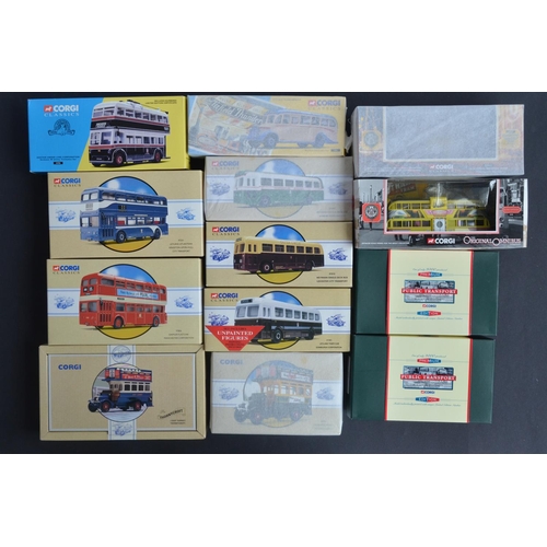 323 - Thirteen diecast bus and Balloon tram models from Corgi, mostly 1/50 scale including 4 unopened/fact... 