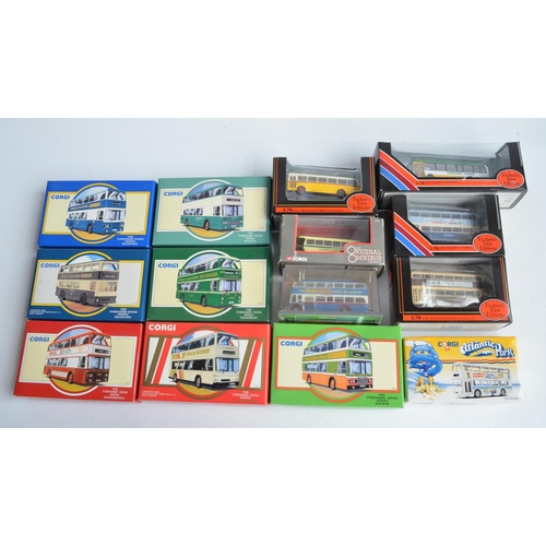 324 - Fourteen boxed diecast bus models to include 8x 1/64 scale limited edition double decker's from Corg... 