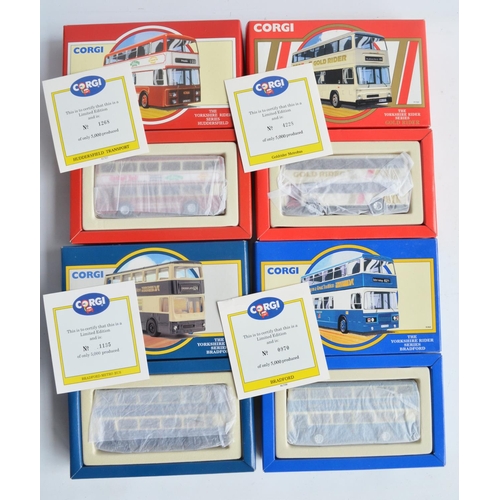 324 - Fourteen boxed diecast bus models to include 8x 1/64 scale limited edition double decker's from Corg... 