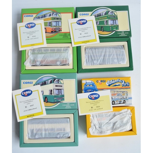 324 - Fourteen boxed diecast bus models to include 8x 1/64 scale limited edition double decker's from Corg... 