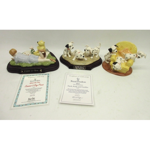 157 - Royal Doulton Winnie the Pooh Summer's Day Picnic WP21, 1076/5000, 101 Dalmatians Patch, Rolly and F... 