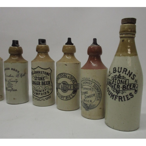 206 - A collection of eleven Scottish stoneware ginger beer and stout bottles from Dumfries and Edinburgh,... 