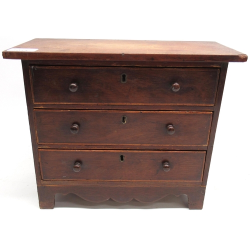 1014 - Mahogany apprentice chest with three drawers, H28cm W33cm