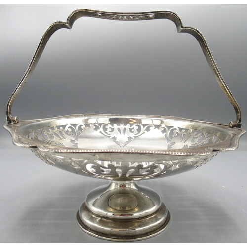 1033 - Vanessa Feltz collection - Art Deco silver fruit basket with pierced sides, a flower shaped bowl, sw... 