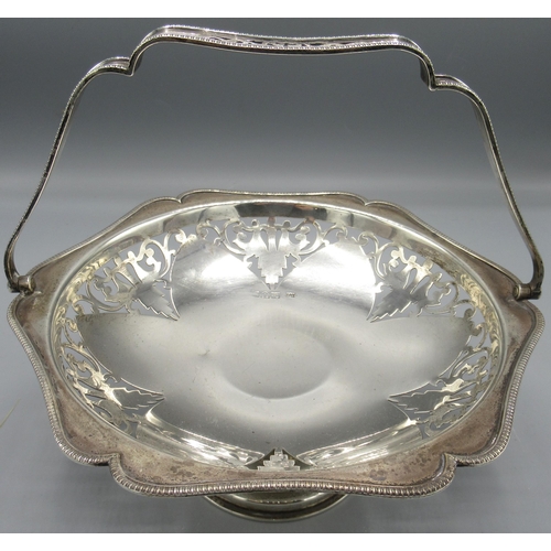 1033 - Vanessa Feltz collection - Art Deco silver fruit basket with pierced sides, a flower shaped bowl, sw... 