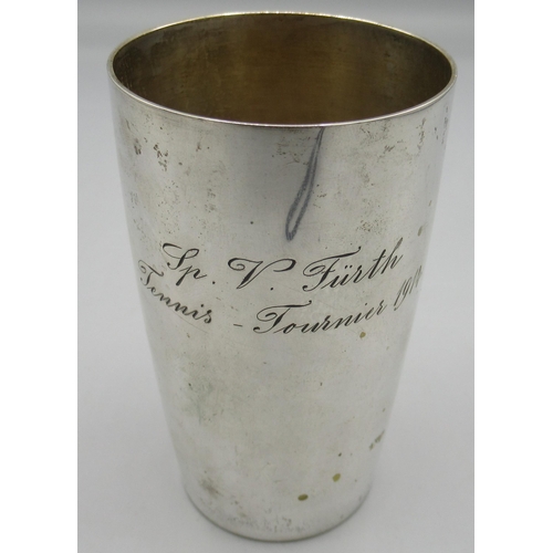 1037 - Vanessa Feltz collection - 20th Century German silver tennis tournament presentation cup, 1914, stam... 