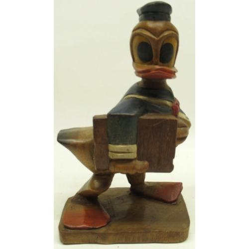 588 - Edwina Currie collection - vintage Donald duck carved wooden figure H31cm