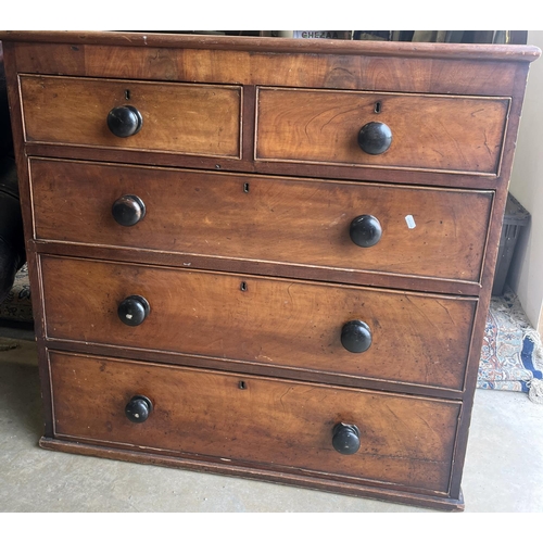 107 - 19th century mahogany chest of two short and three long drawers with turned wood handles, W95cm D47c... 