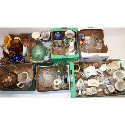 115 - Large collection of various ceramics and glassware incl. novelty teapots; Sowerby glass 'Pandora's b... 