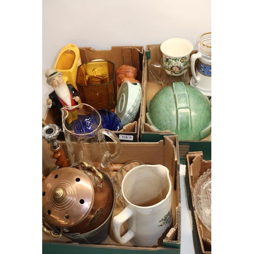 115 - Large collection of various ceramics and glassware incl. novelty teapots; Sowerby glass 'Pandora's b... 