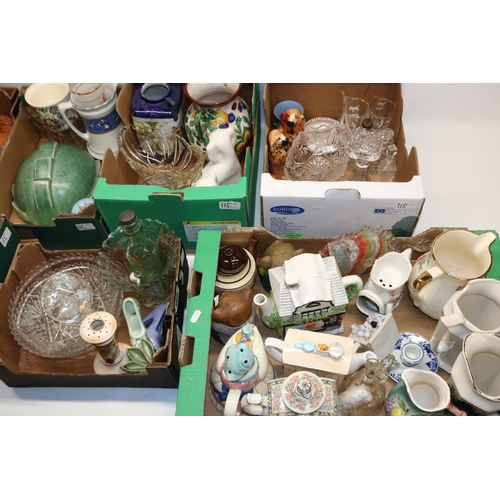 115 - Large collection of various ceramics and glassware incl. novelty teapots; Sowerby glass 'Pandora's b... 