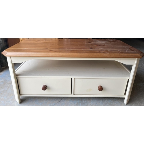 1159 - Brian Conley collection - Pine and painted pine rectangular two tier coffee table, with two drawers,... 