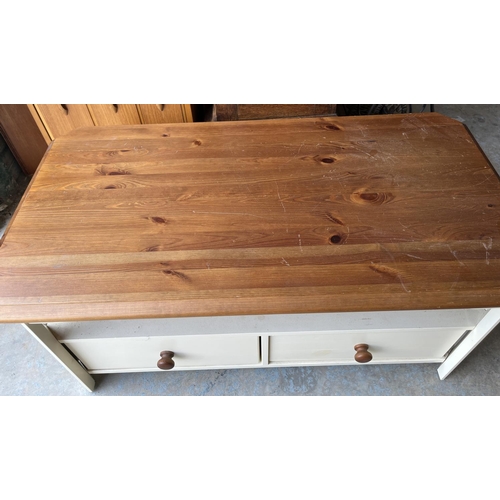 1159 - Brian Conley collection - Pine and painted pine rectangular two tier coffee table, with two drawers,... 