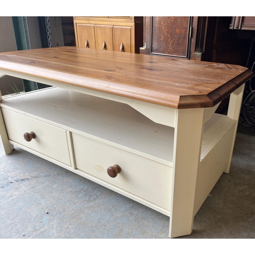 1159 - Brian Conley collection - Pine and painted pine rectangular two tier coffee table, with two drawers,... 