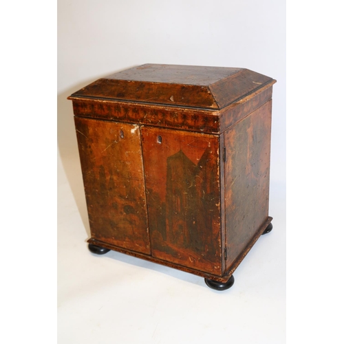 1269 - Early 19th century pen and printwork table top sewing cabinet, hinged lid opening to a fitted interi... 