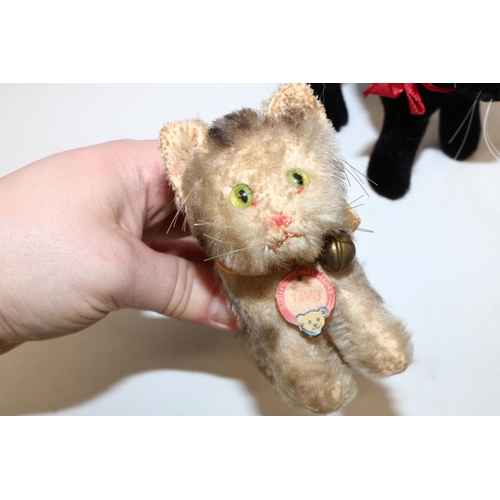 1270 - Steiff 'Tabby' cat with original paper tag, H10cm; Steiff black Halloween cat with yellow tag in ear... 