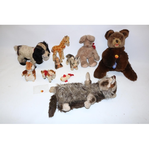 1271 - Collection of Steiff soft toys incl. a spaniel, tabby cat, giraffe,  rabbit, 'Goldy' hamster, and a ... 