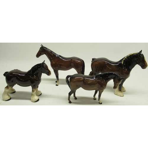 1095 - Collection of brown Beswick horses incl No, 818, 1557, 976 and and another unstamped brown shire hor... 