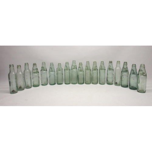 214 - Collection of eighteen Codd-neck glass bottles from across Lincolnshire, including Retford, Sleaford... 