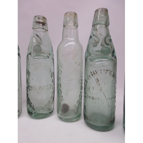 214 - Collection of eighteen Codd-neck glass bottles from across Lincolnshire, including Retford, Sleaford... 