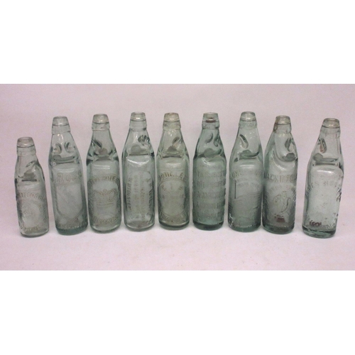 217 - Collection of nine Codd-neck bottles from across Scotland, including Inverness, Dumfries, Kirkcaldy ... 